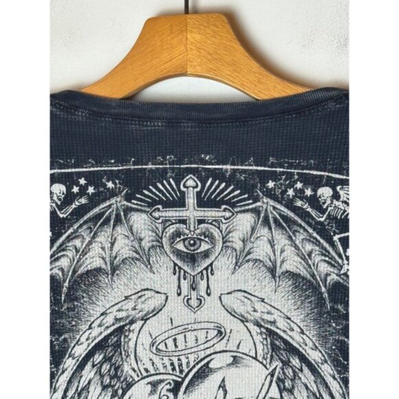 Sinful Shirt Women Large Washed Black Cotton Waffle Knit Whimsigoth Graphic Tee - Picture 7 of 8